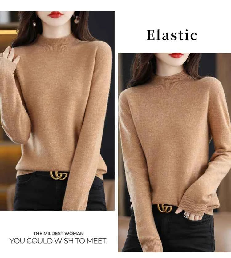 Half High Solid Color Cashmere Sweater For Women Loose Pullover Autumn and Winter Contracted Commuter Basic Knitwear Top Base