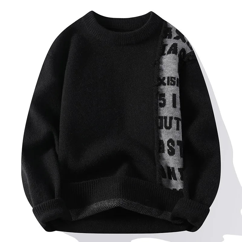 2024 Patchwork Knitted Sweater Trend High Street Autumn Winter Warm Men's Tops Hip-hop Street Clothing Fishing Sports Pullover GONZALES ONLINE SHOP