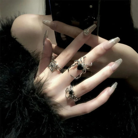 Gothic Punk Spider Webs Zircon Adjustable Ring Women Black Crystal Dark Animal Rings Hip Hop Fashion Party Finger Jewelry GONZALES ONLINE SHOP