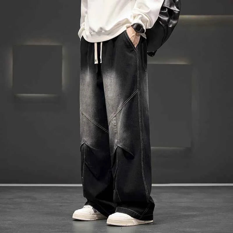 Men's Wide Leg Jeans Loose Casual Oversized Trousers Spring Fashion Streetwear Outdoor Neutral Style Washed Effect