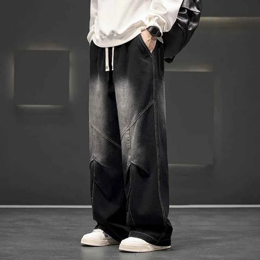 Men's Wide Leg Jeans Loose Casual Oversized Trousers Spring Fashion Streetwear Outdoor Neutral Style Washed Effect