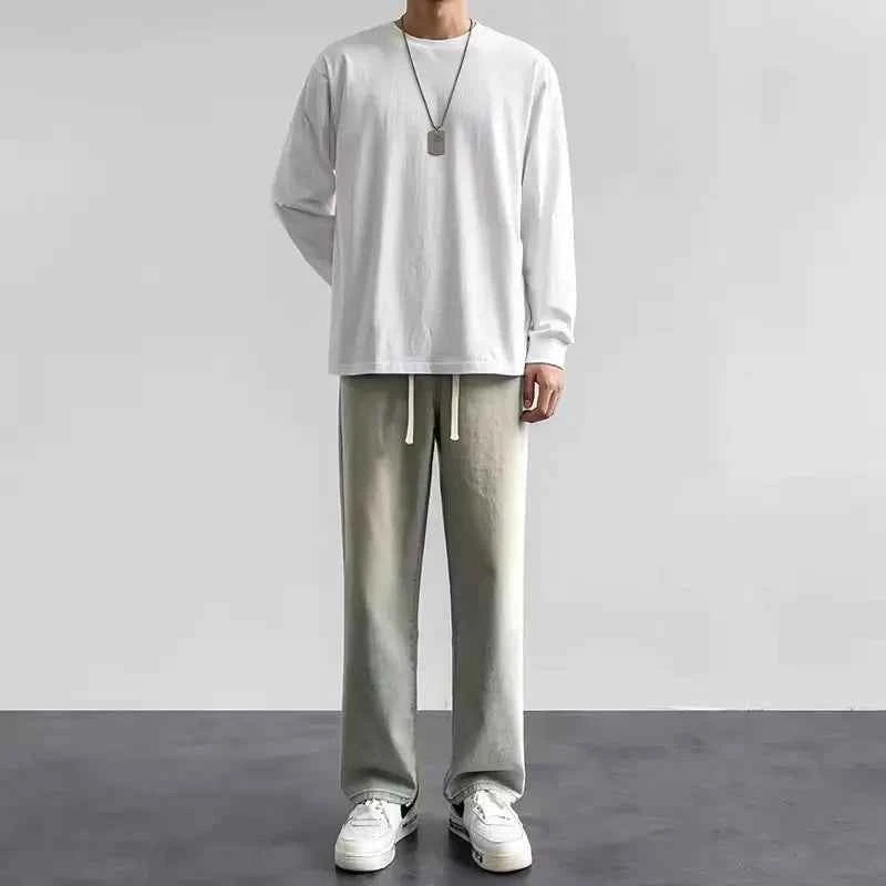 2025 New Streetwear Loose Jeans Men Korean Style Fashion Loose Straight Wide Leg Pants Men's Brand Clothing Black Light Blue 3XL