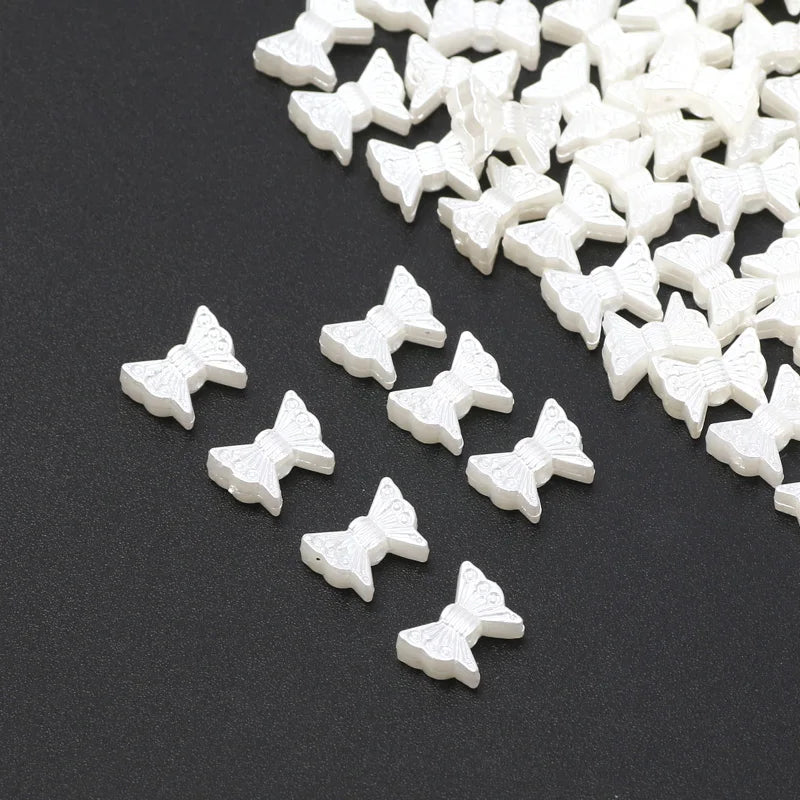 10-100PCS Acrylic Material Imitation Pearl Bow Leaf Shape Beads For DIY Necklaces Jewelry Making Pacifier Clip Spacers GONZALES ONLINE SHOP