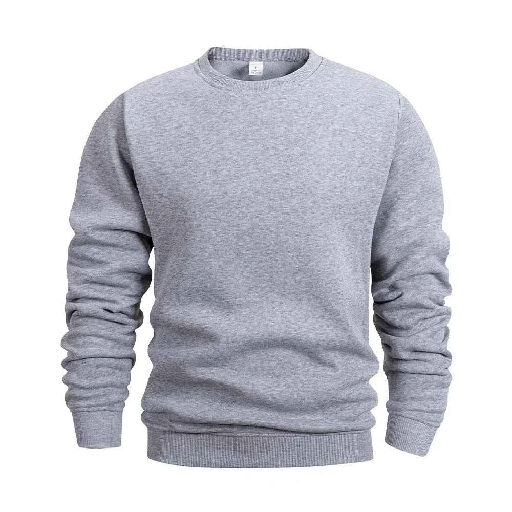 Men's Crew Neck Hoodies Autumn Winter Fleece Warm Casual Loose Pullover Solid Color Round Neck Sport Long Sleeved Sweatshirt