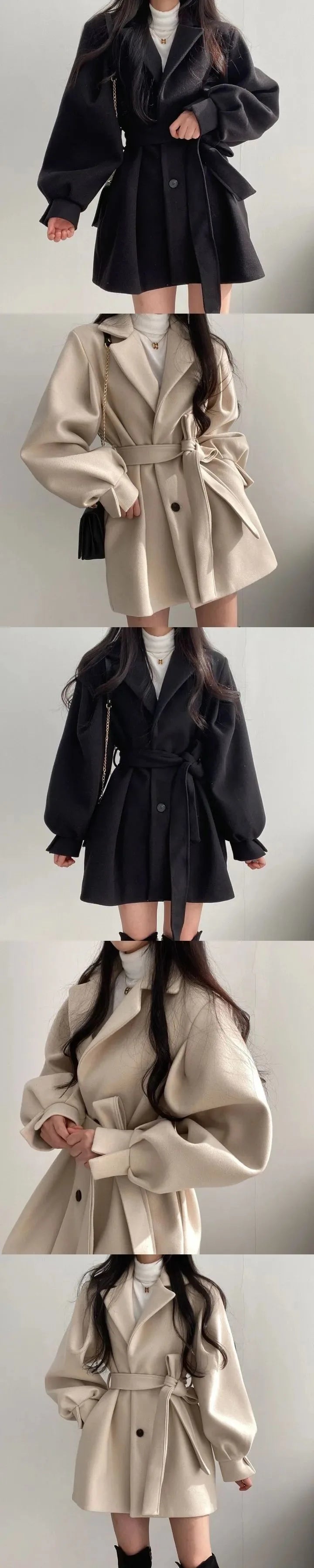 Autumn Winter Wool Jacket Women Clothing Woolen Coat Loose Lace-Up Single-Breasted Solid Wool Blend Coats Elegant Chic Outerwear GONZALES ONLINE SHOP