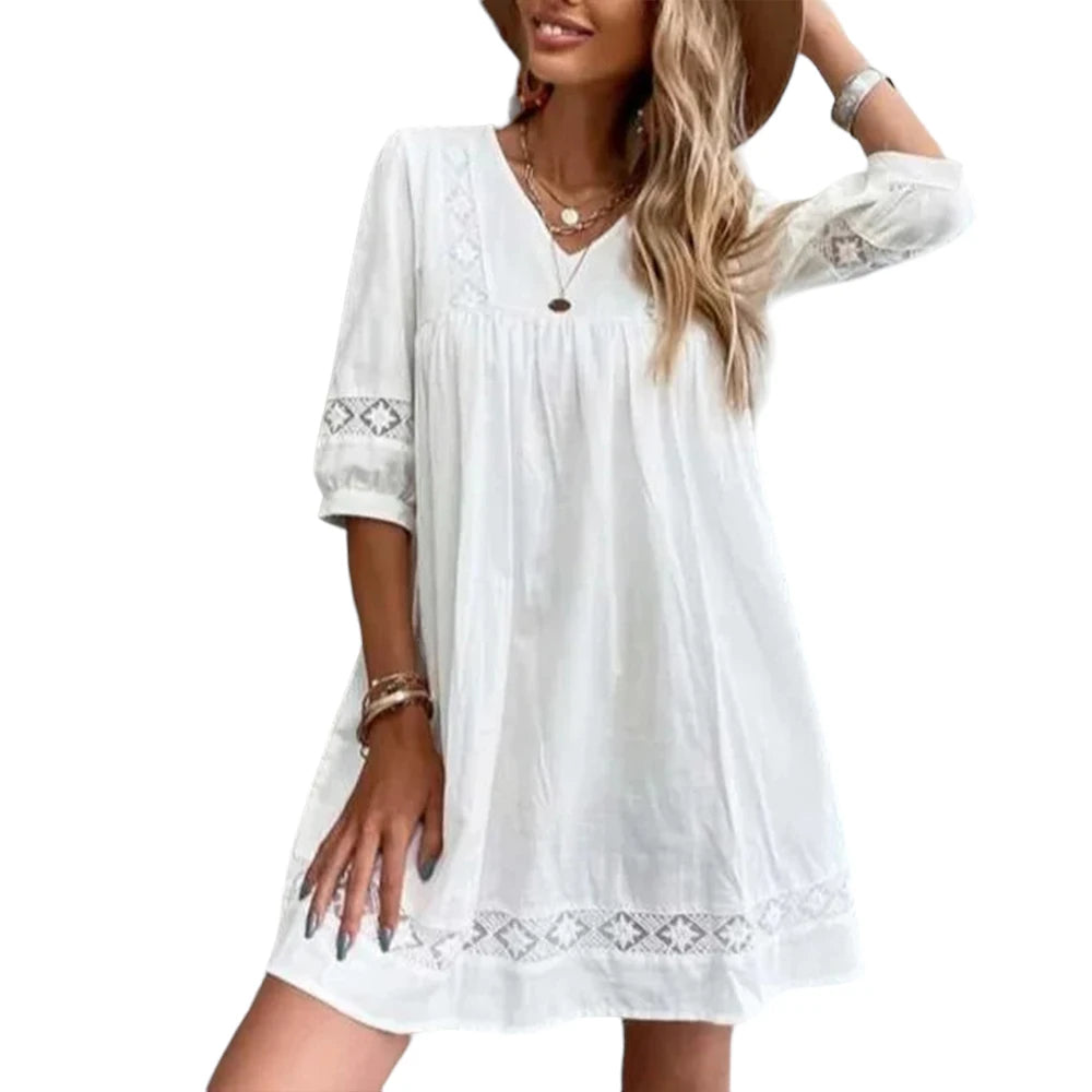 M Cotton Linen White Dress for Women Clothing 2024 Summer Vacation Beach Sundress Solid Short Skirt Casual Loose Female Dresses GONZALES ONLINE SHOP