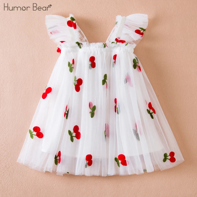 Humor Bear Girls Fairy Flying Sleeve Cherry Embroidery Butterfly Wing  Princess Gauzy Dress Children Clothes GONZALES ONLINE SHOP