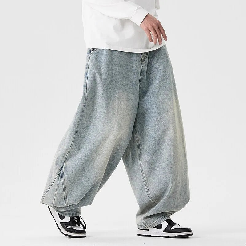 Denim Wide Leg Pants Mens Fashion Casual Pants Loose Hip Hop Lantern Pants Streetwear Jeans Male Elastic Waist Trousers Oversize GONZALES ONLINE SHOP