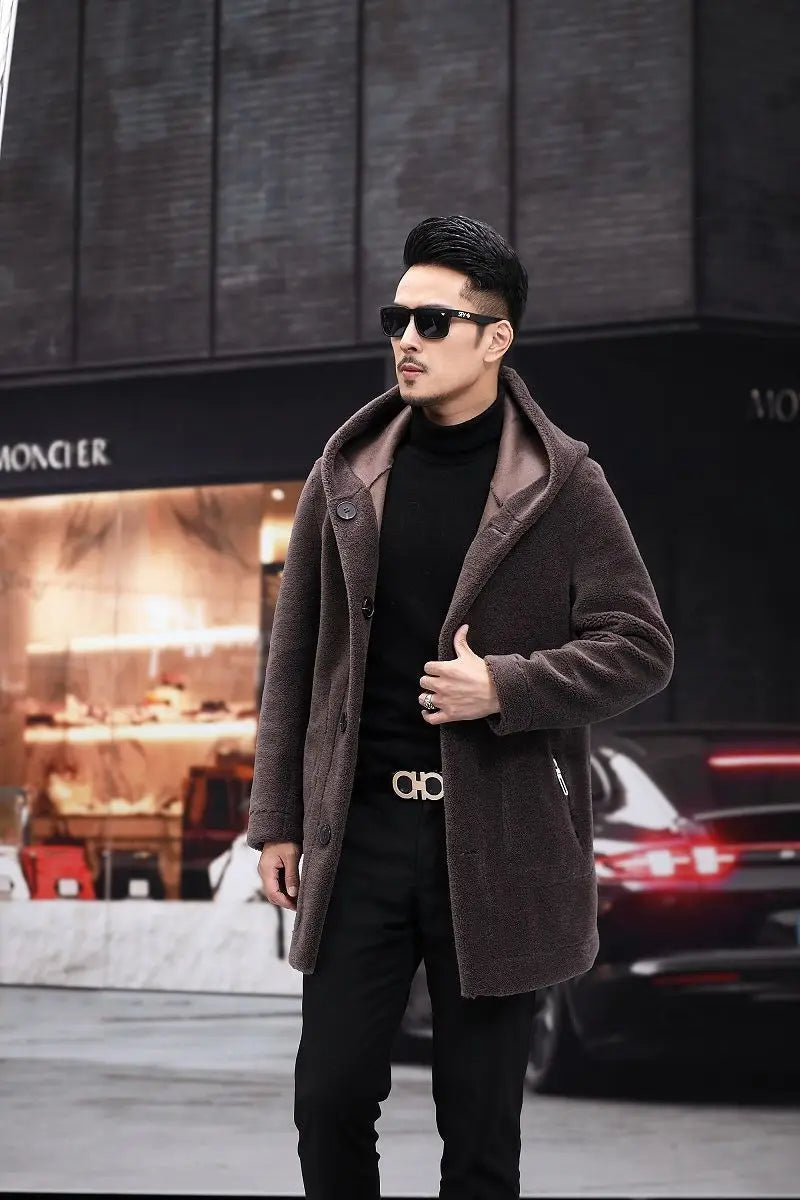 Men Winter Long Casual Thick Fleece Hooded Waterproof Jacket Male Real Fur Wool Coat  Outwear Vintage Clothing   G436 GONZALES ONLINE SHOP