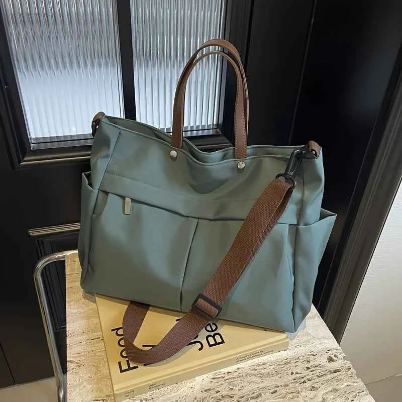 Stylish Nylon Women Tote Bag Shoulder Bag Featuring Two Pockets Large Capacity Commuting Handbag