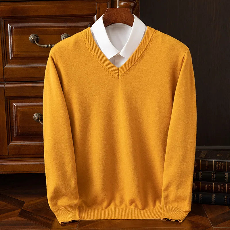 Men Soft Cashmere Sweater V-Neck Cold Resistant Pullovers Loose Knitted Shirt Autumn Winter Korean Popular Woollen Clothes GONZALES ONLINE SHOP