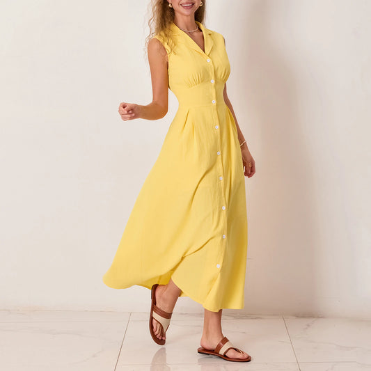 fashion vintage womens boho Turn-down Collar Button-down A-line Dress Party Beach Long Dress GONZALES ONLINE SHOP