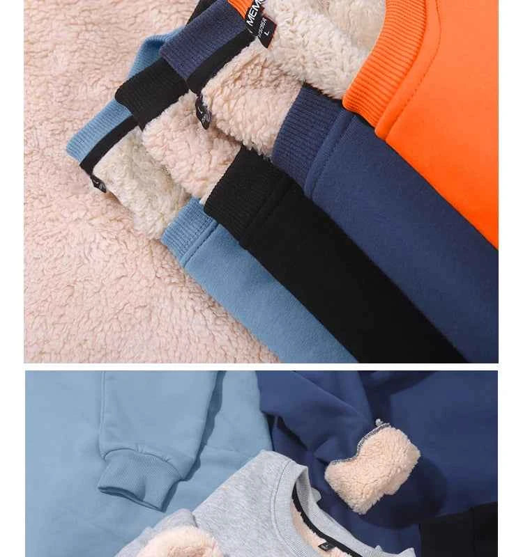 Lamb Velvet Hoodie Men's Thickened Fleece round Neck Casual Versatile Teenage Warm Top Lamb Velvet Jacket Winter Fashion