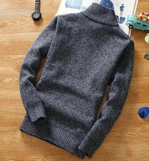 Winter Men's Fleece Thicker Sweater Half Zipper Turtleneck Warm Pullover Quality Male Slim Knitted Wool Sweaters for Spring GONZALES ONLINE SHOP