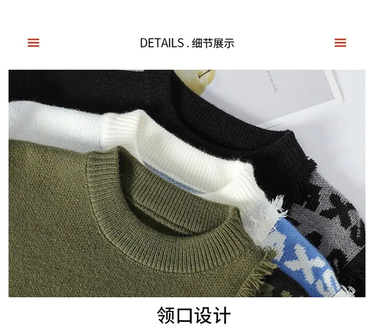 2024 Patchwork Knitted Sweater Trend High Street Autumn Winter Warm Men's Tops Hip-hop Street Clothing Fishing Sports Pullover GONZALES ONLINE SHOP