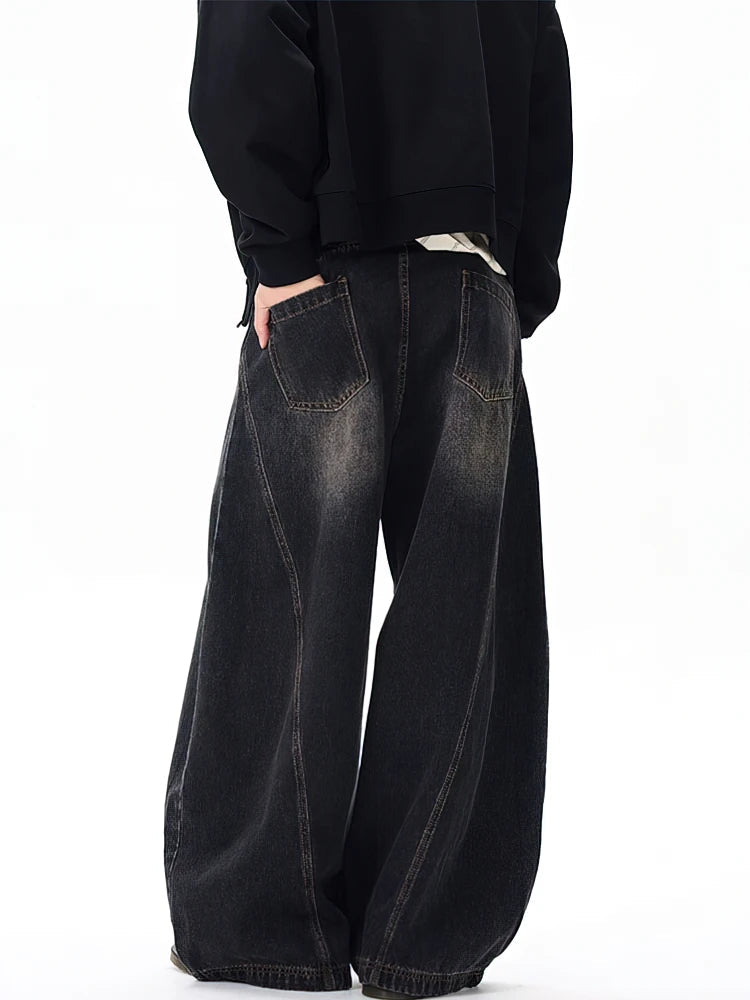 Vintage Black Washed Baggy Jeans Pants Men Wide leg Curved Blade Pants Streetwear Cowboy Casual Denim Straight Trousers GONZALES ONLINE SHOP