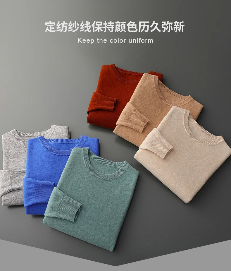 MVLYFLRT 100% Pure Merino Wool Sweater Men's Round Neck Pullover Tops Autumn Winter Thin Solid Color Sweater Versatile Basic GONZALES ONLINE SHOP