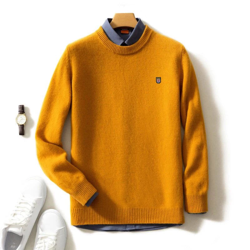 2023 Cashmere Sweater O-neck Pullovers Men's Loose Oversized Knitted Bottom Shirt Autumn Winter Fashion Korean Warm Men Top GONZALES ONLINE SHOP