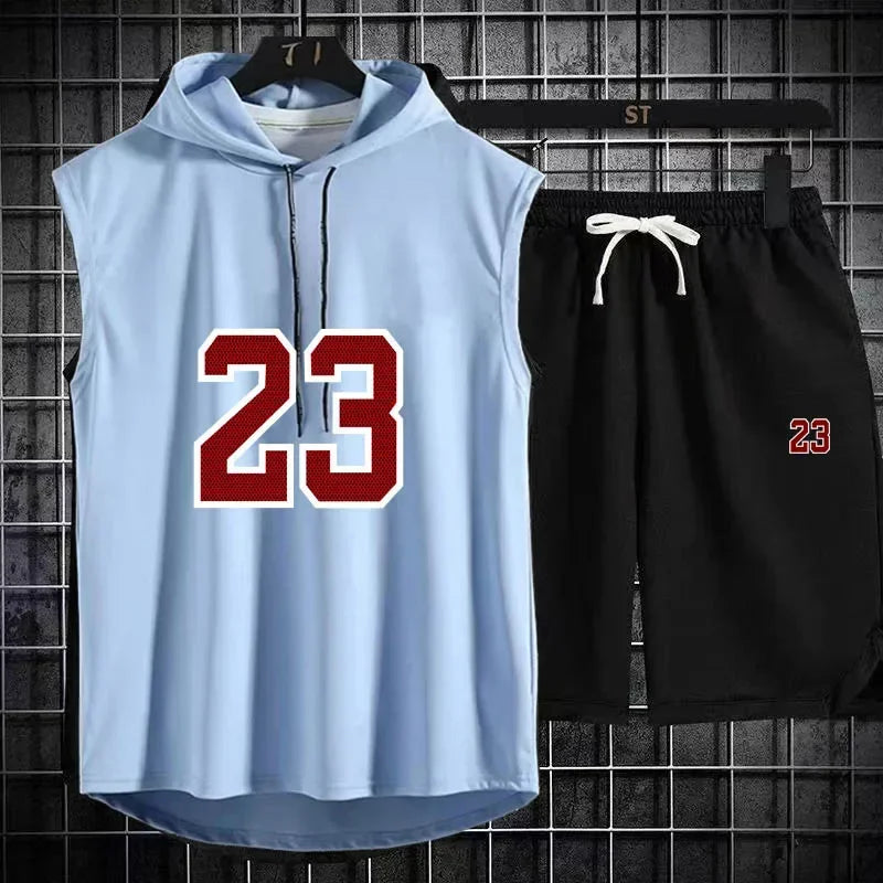 New Summer Men's Two Piece Set Casual T-Shirt and Shorts Set Men Women Sports Suit Fashion Short Sleeve Tracksuit Hooded T-shirt GONZALES ONLINE SHOP