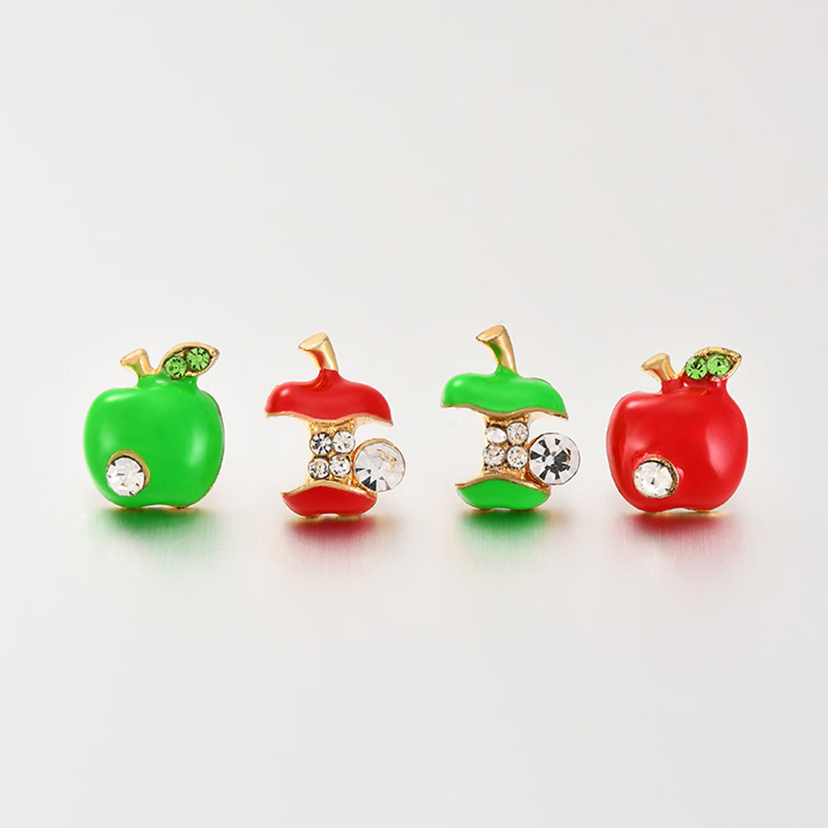 Cute Apples Earrings Women Red Green Asymmetric Rhinestone Apple Shaped Earrings Creative Crystal Women Gift Ear Accessories GONZALES ONLINE SHOP