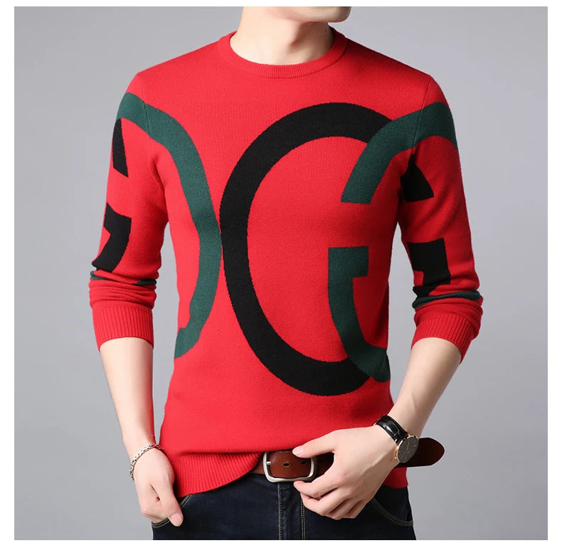 Light Luxury Men's Knitted Pullover Autumn/Winter New Letter Embroidery Long Sleeve Korean Trend Casual Fashion Warm Men Sweater GONZALES ONLINE SHOP