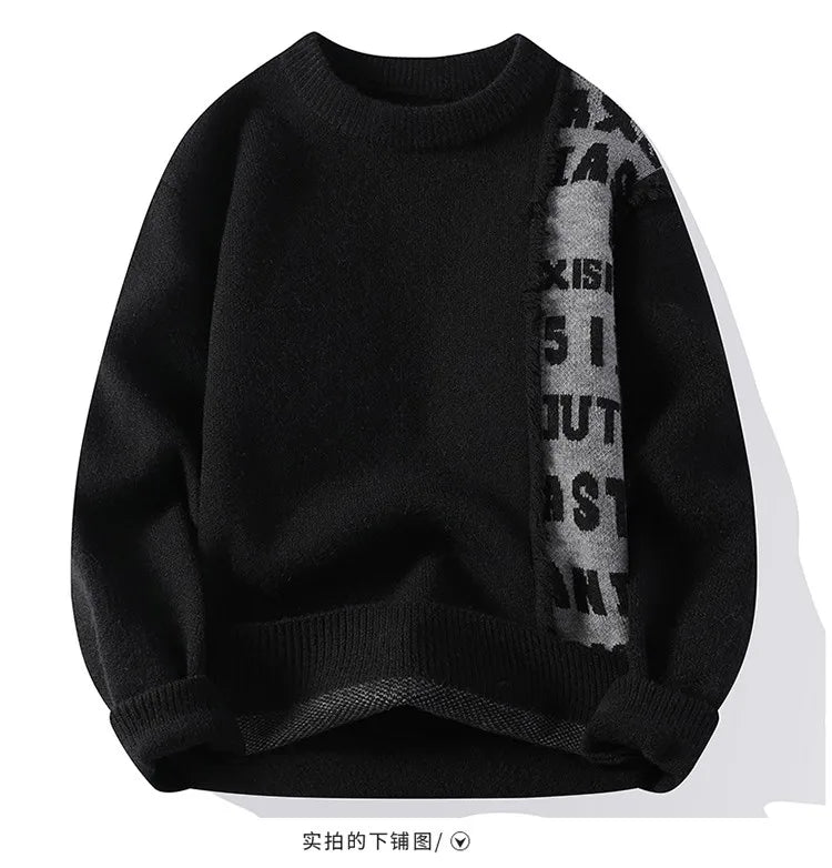 2024 Patchwork Knitted Sweater Trend High Street Autumn Winter Warm Men's Tops Hip-hop Street Clothing Fishing Sports Pullover GONZALES ONLINE SHOP