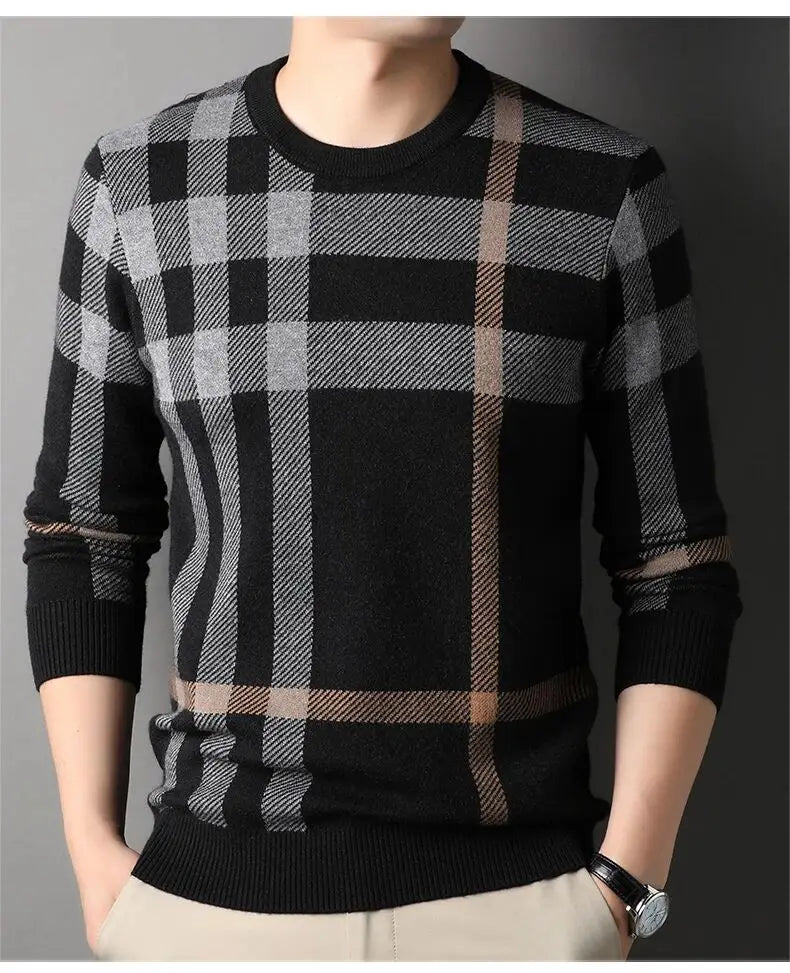 High Quality Luxury Men's Knitted Pullover Autumn Winter O-Neck Striped Wool Sweater British Casual Fashion Versatile Knitwear GONZALES ONLINE SHOP