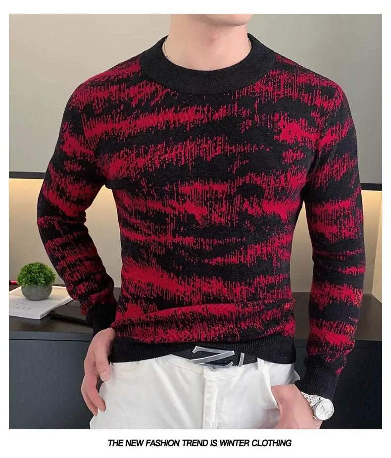 Autumn Winter Velvet Knitted Sweater Men Long Sleeve Casual Business Sweaters Comfortable Warm Versatile Social Pullover Tops GONZALES ONLINE SHOP