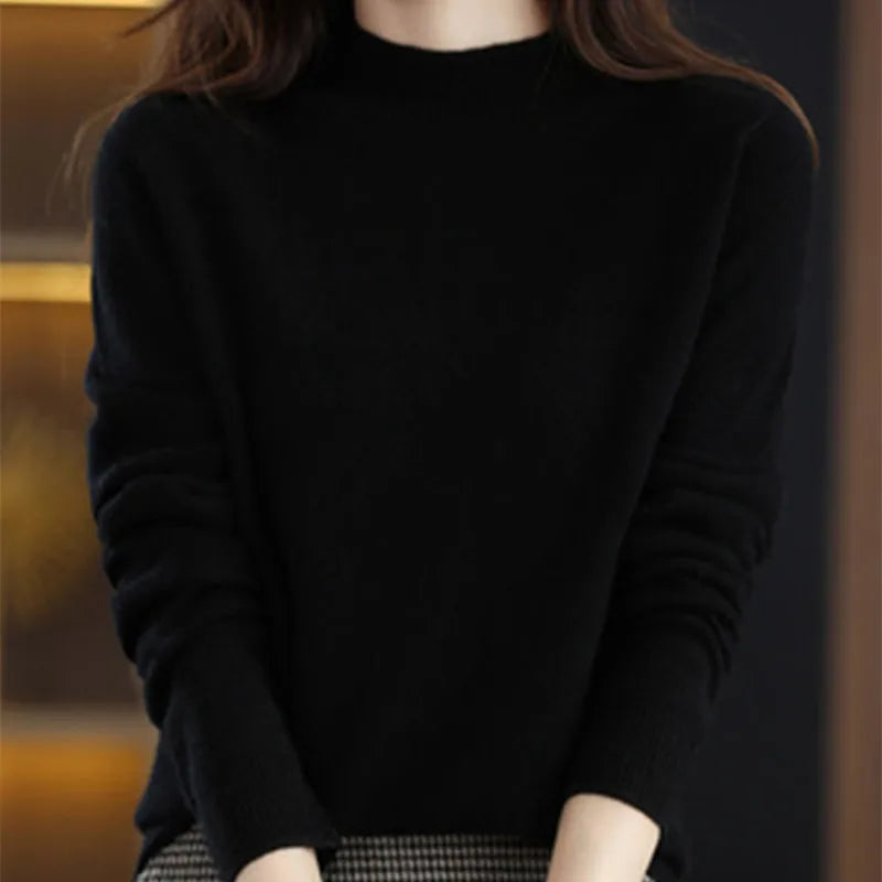 Half High Solid Color Cashmere Sweater For Women Loose Pullover Autumn and Winter Contracted Commuter Basic Knitwear Top Base GONZALES ONLINE SHOP