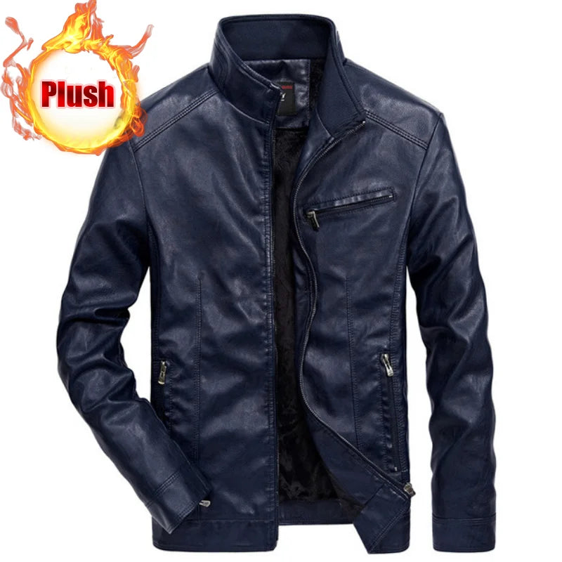 Men Autumn Winter Leather Jacket Coat Men's Retro Stand Collar Motorcycle Warm Fleece PU Leather Jacket for Men Clothes MY497 GONZALES ONLINE SHOP