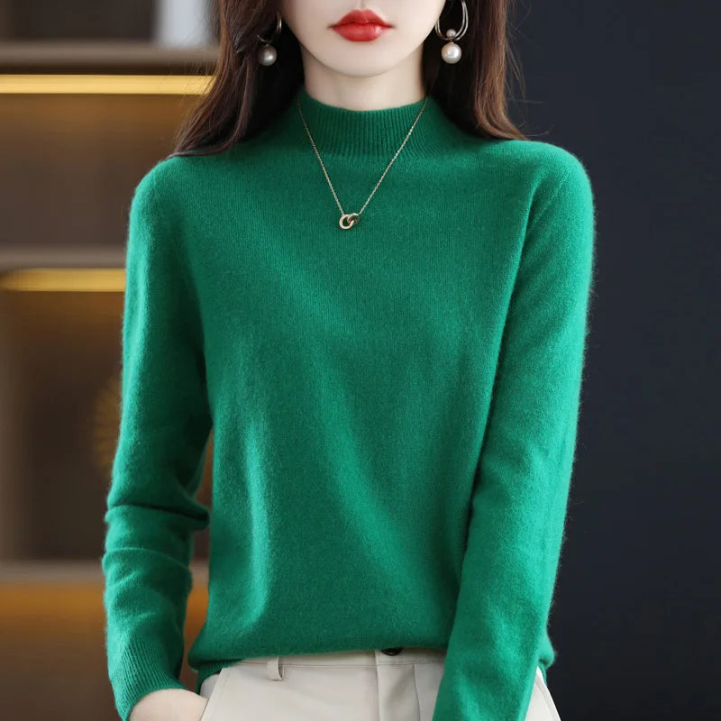 Half High Solid Color Cashmere Sweater For Women Loose Pullover Autumn and Winter Contracted Commuter Basic Knitwear Top Base GONZALES ONLINE SHOP