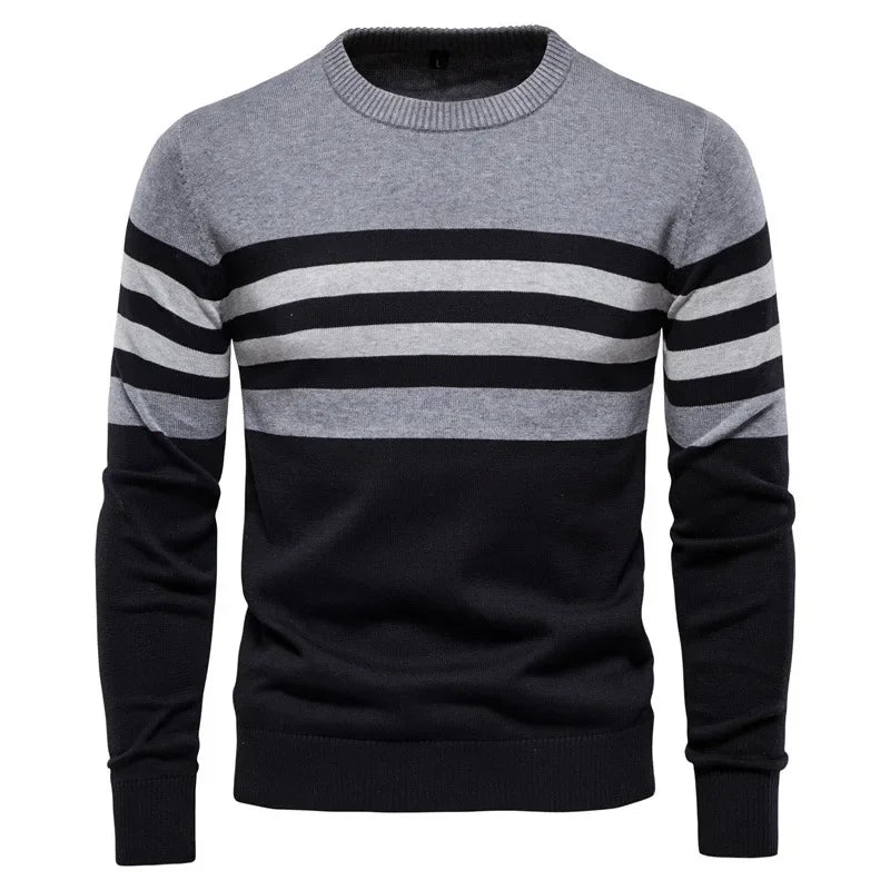 Men's Striped Cotton Sweater Pullover O Neck Knitwear Autumn Jumpers Plus Size 3XL 4XL - GONZALES ONLINE SHOP