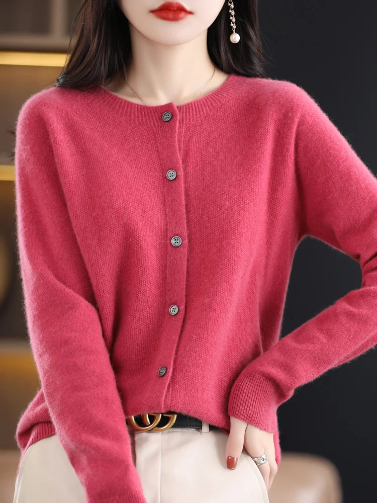 Women Cashmere Sweater 100% Merino Wool Knitted Cardigan Autumn Winter  Knitwear O-Neck Female  Solid Color Casual Fashion Top GONZALES ONLINE SHOP