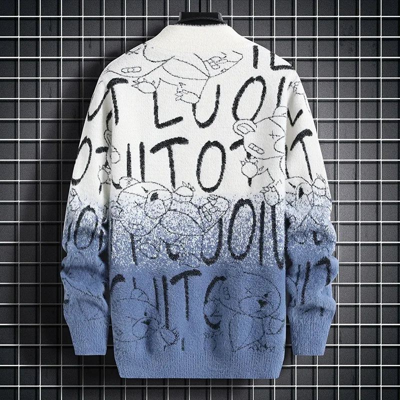 Harajuku Sweater Men's Y2K Knitted Letter Printing Sweater Men's Wool Pullover Men's Retro Knitted Color Block Tops W93 GONZALES ONLINE SHOP