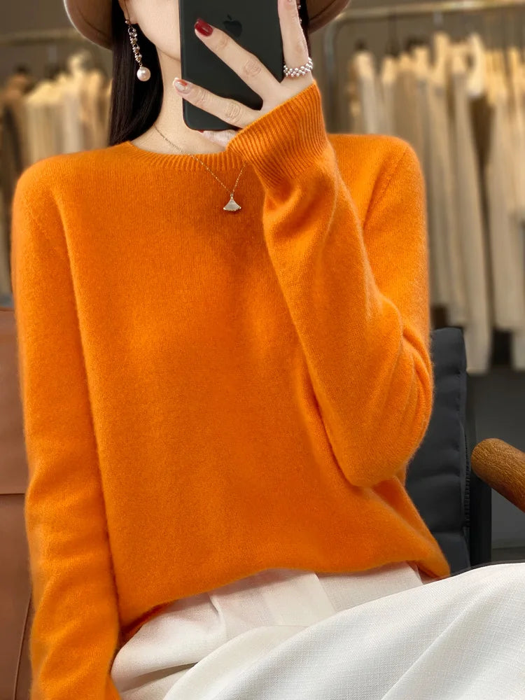 100% Merino Wool Sweater Women O-neck Cashmere Knitwear Female Pullover Autumn Winter Casual Tops Solid Color Soft  Clothing GONZALES ONLINE SHOP