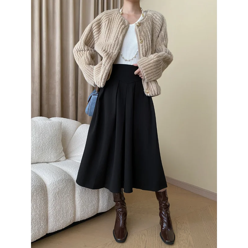 Water Ripple Luxury French Fake Fur Gray Women Coat Small Fragrance Loose Simple Long Sleeve O Neck Elegant Chic Casual Coat GONZALES ONLINE SHOP