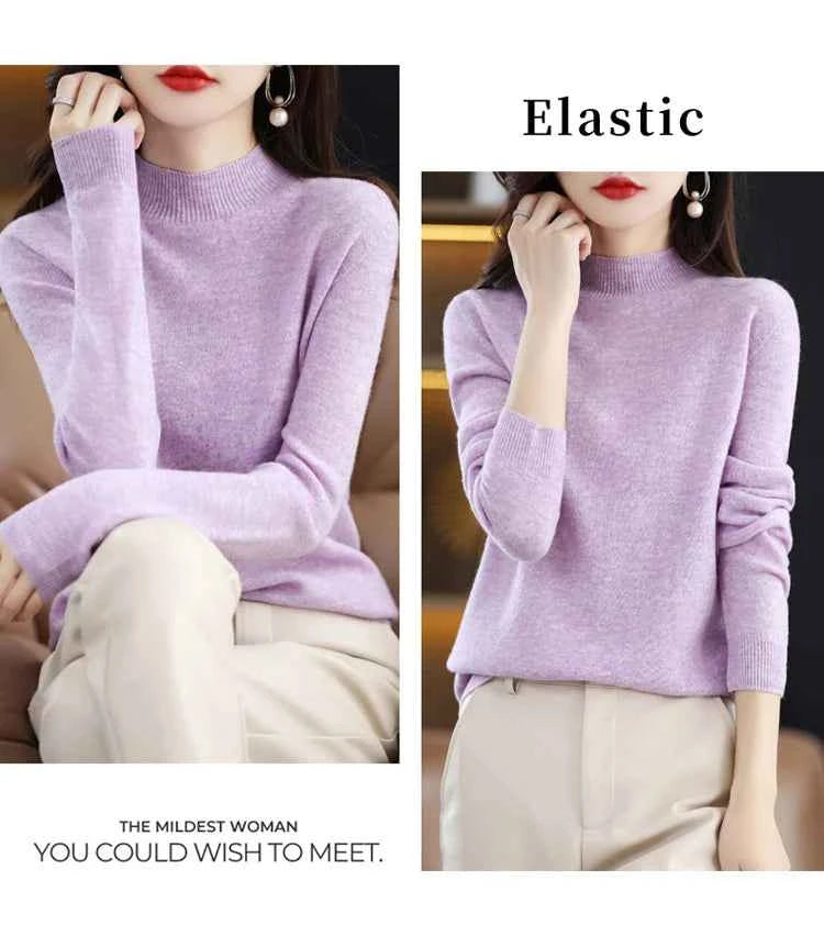 Half High Solid Color Cashmere Sweater For Women Loose Pullover Autumn and Winter Contracted Commuter Basic Knitwear Top Base