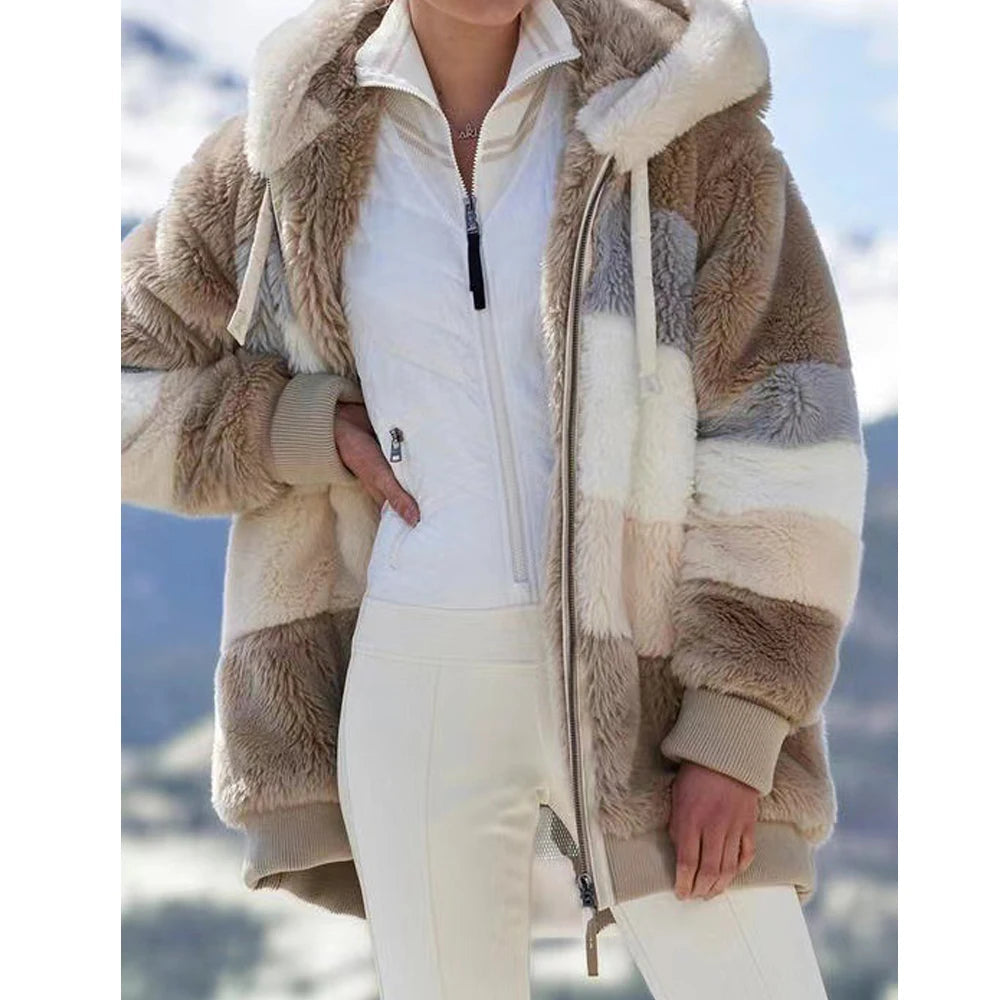 Oversized Jacket for Women Coat 2025 Autumn Winter Warm Plush Pocket Hooded Streetwear Loose Lady Zipper Cashmere Outerwear Coat GONZALES ONLINE SHOP