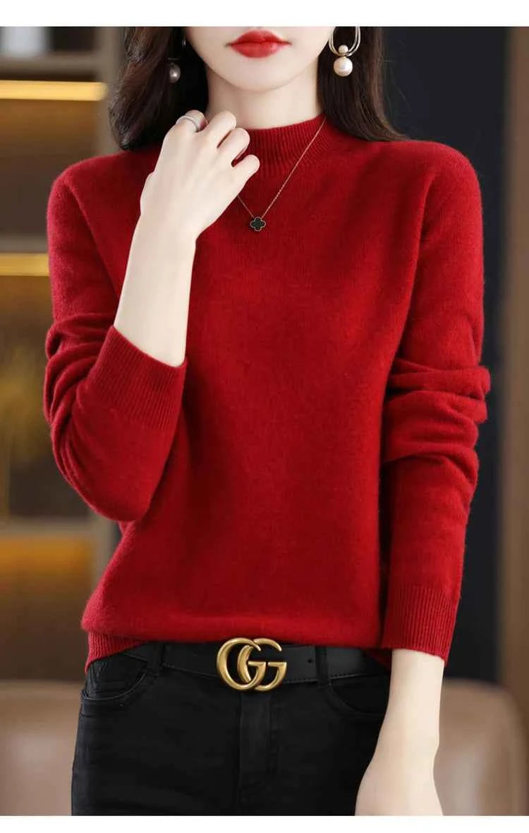 Half High Solid Color Cashmere Sweater For Women Loose Pullover Autumn and Winter Contracted Commuter Basic Knitwear Top Base