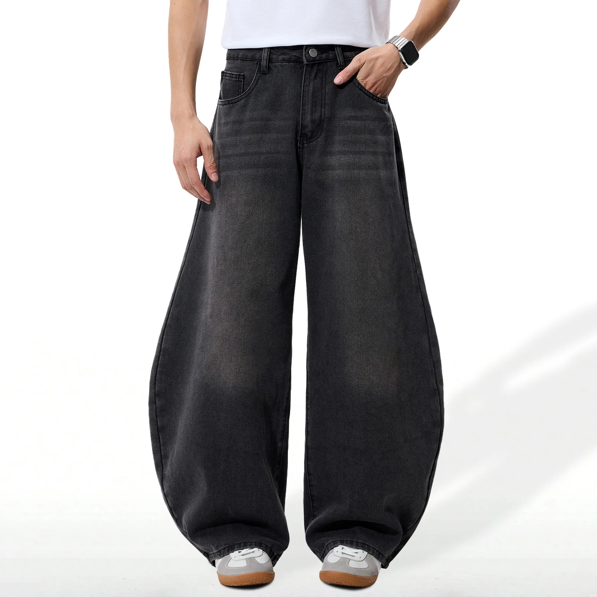 2026 Spring Summer Men's Retro Grey Black Baggy Wide Leg Jeans American Street Baggy Goth Pants Man Designer Jeans Denim Pants GONZALES ONLINE SHOP