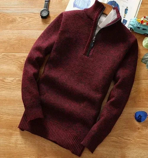 Winter Men's Fleece Thicker Sweater Half Zipper Turtleneck Warm Pullover Quality Male Slim Knitted Wool Sweaters for Spring GONZALES ONLINE SHOP