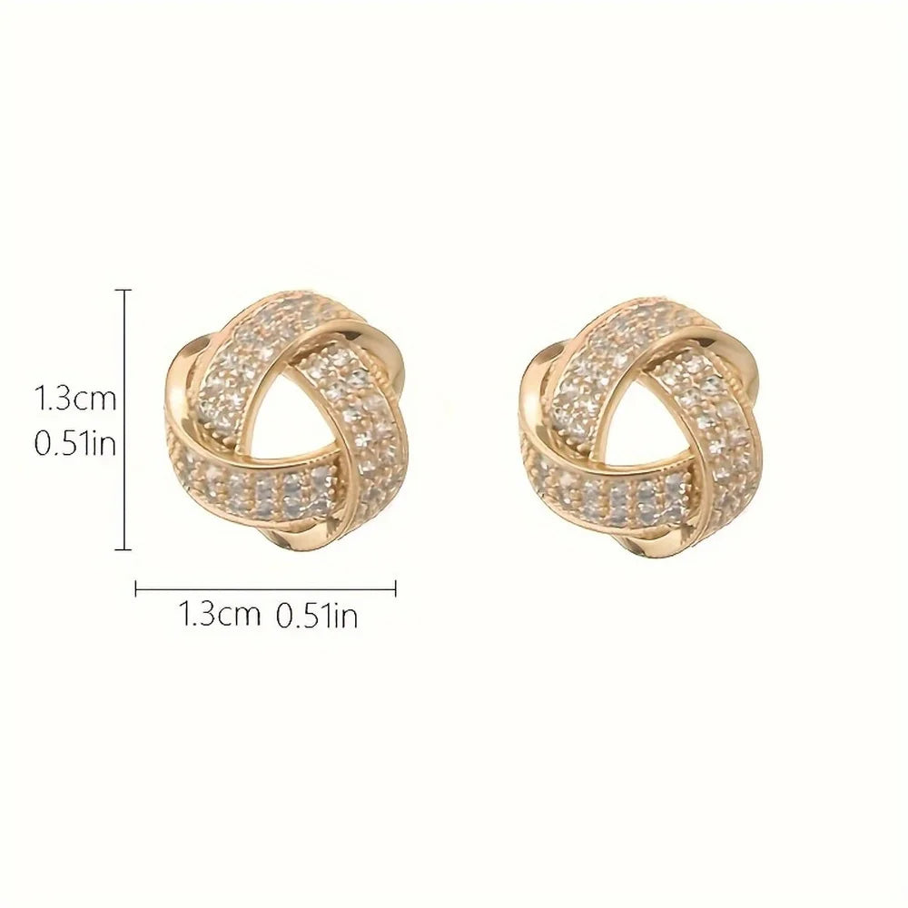 Elegant Sparkling Knotted Alloy Stud Earrings With Imitation Zircon Decor, Daily Decoratiions,Small With Stainless Steel Needles GONZALES ONLINE SHOP