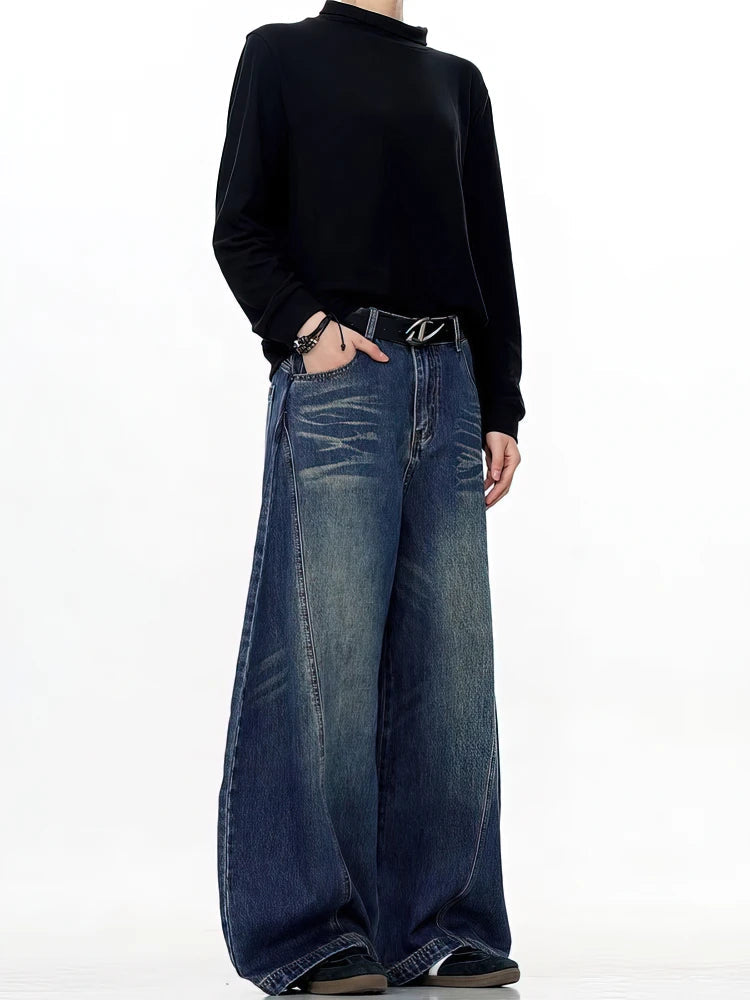 Vintage Black Washed Baggy Jeans Pants Men Wide leg Curved Blade Pants Streetwear Cowboy Casual Denim Straight Trousers GONZALES ONLINE SHOP