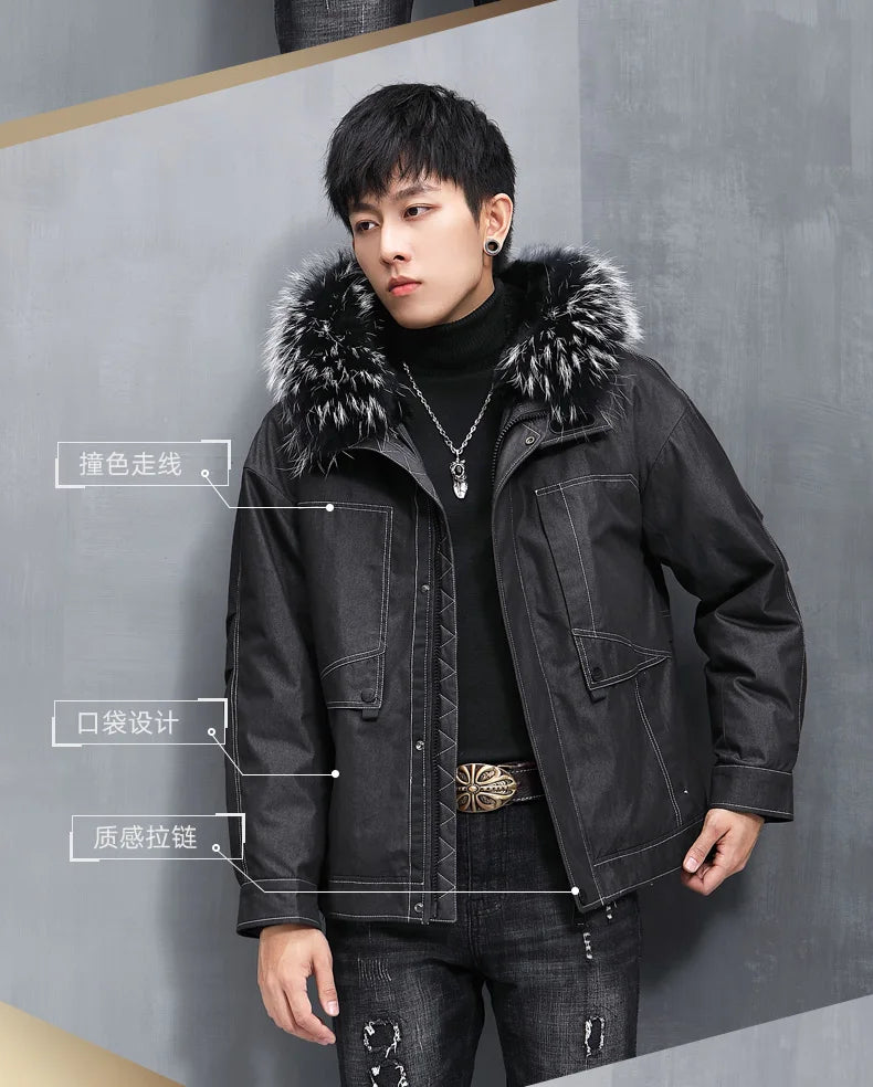 AYUNSUE Men's Winter Coat Men's Parkas Rabbit Fur Lining Coats Short Warm Fashion Casual Male Fur Jacket Jaqueta Masculina Lq GONZALES ONLINE SHOP