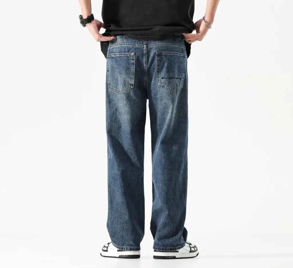 Wide Leg Jeans Men Baggy Pants Summer Straight Cut Loose Retro Blue Denim Pants Streetwear Fashion Pockets Vintage Man Clothes