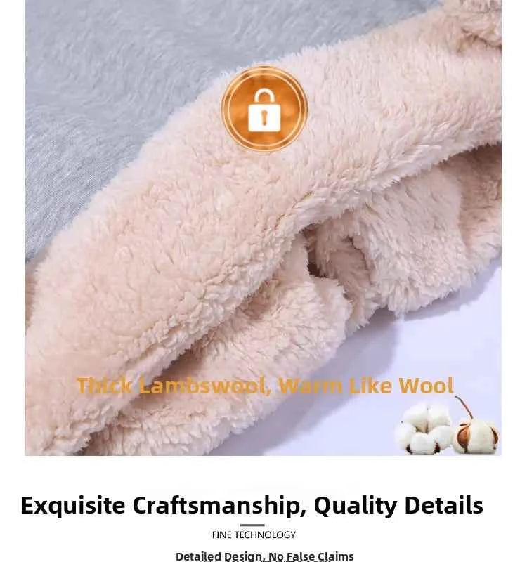 Lamb Velvet Hoodie Men's Thickened Fleece round Neck Casual Versatile Teenage Warm Top Lamb Velvet Jacket Winter Fashion