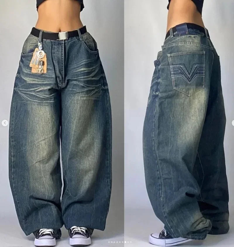 American Hip-hop Retro Loose Jeans Women's Y2K New Tide Harajuku High Waist Wide leg Pants Gothic Wide Pants Street Pants Male GONZALES ONLINE SHOP