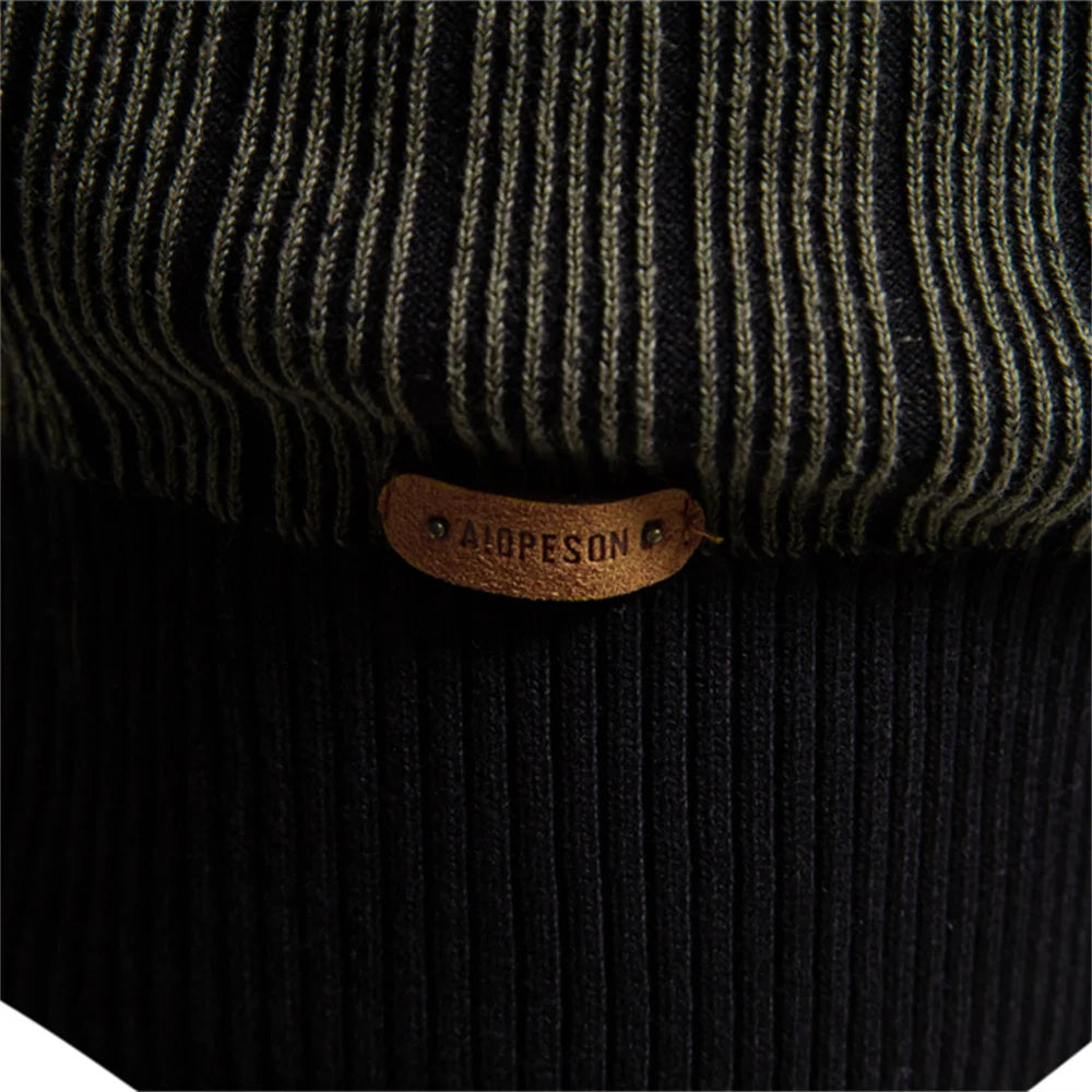 AIOPESON New Design Mens Mock Neck Cotton Pullover Sweaters Autumn Winter Warm Stripped Sweater for Men GONZALES ONLINE SHOP