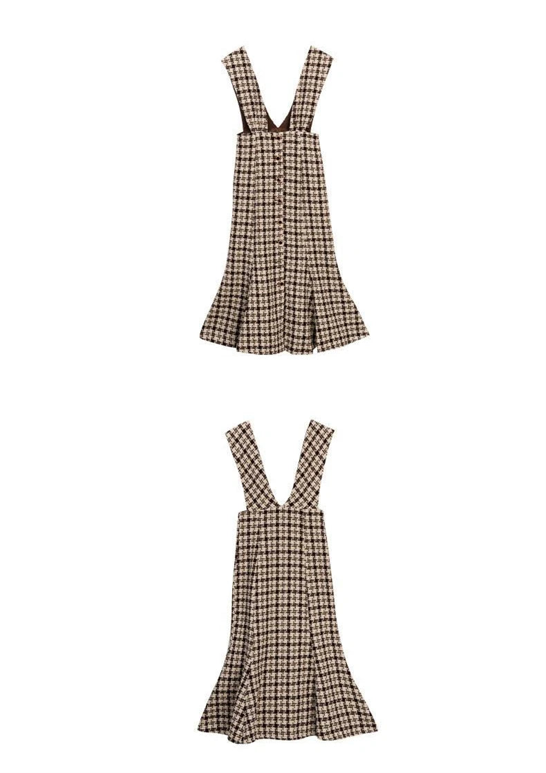 Women's Autumn Winter Fashion Sleeveless Plaid Dress Korean Lady Graceful Sweater Tops Overall Dresses 2 Piece Set 2022 Outfits GONZALES ONLINE SHOP