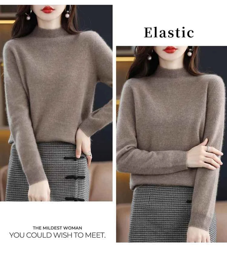 Half High Solid Color Cashmere Sweater For Women Loose Pullover Autumn and Winter Contracted Commuter Basic Knitwear Top Base